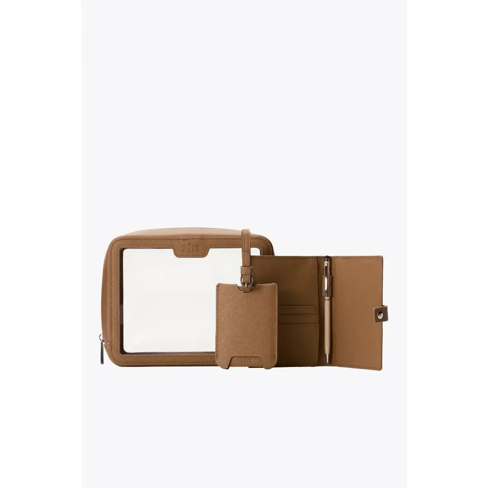 NWT Beis Travel Passport and Luggage Tag Set in Camel Tan